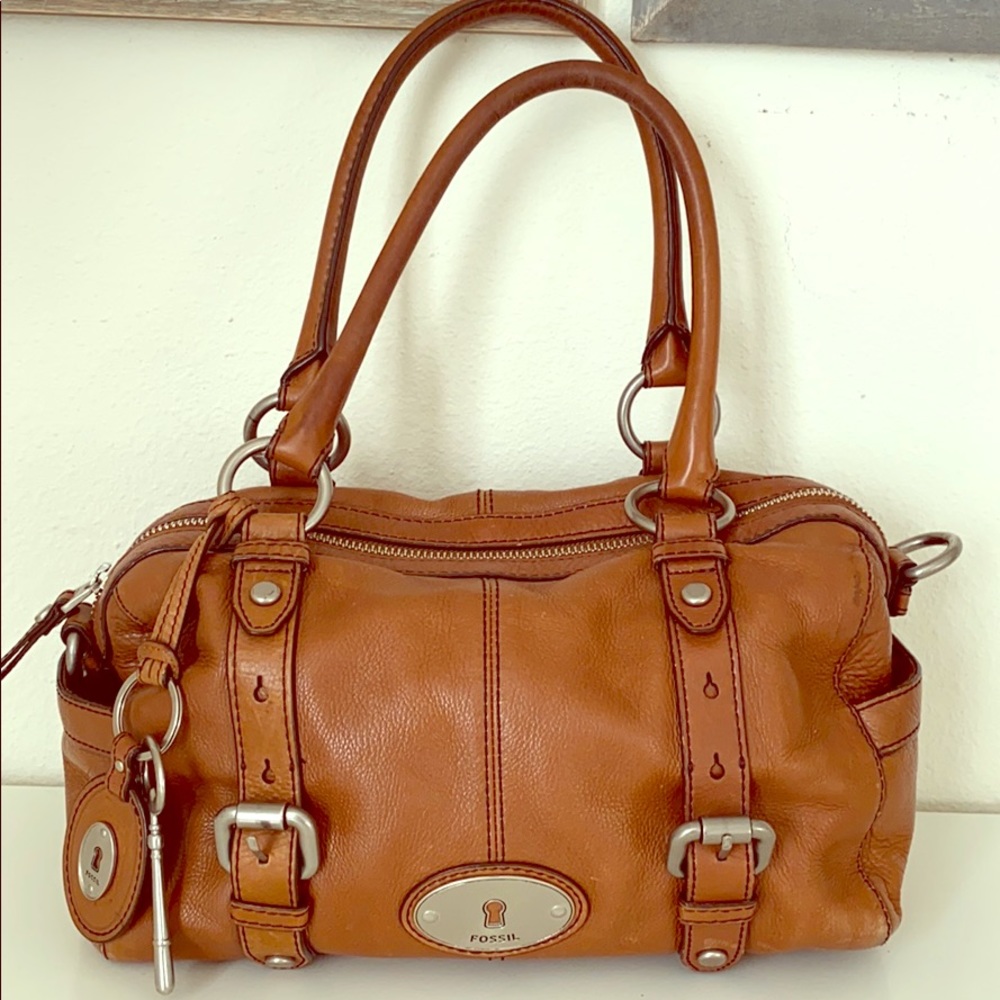 Fossil caramel colored leather satchel.